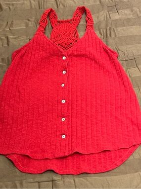 Maurices Red Crochet-Back Button Front Tank
